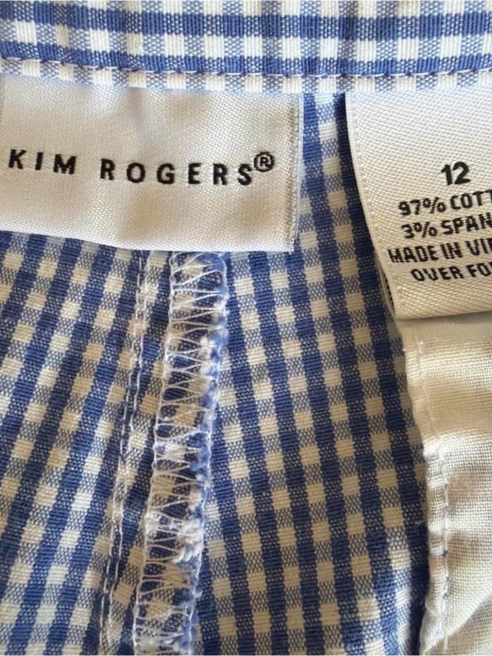 Women’s blue gingham capris by Kim Rogers, straight leg, cotton/spandex, Sz 12 - Picture 5 of 8